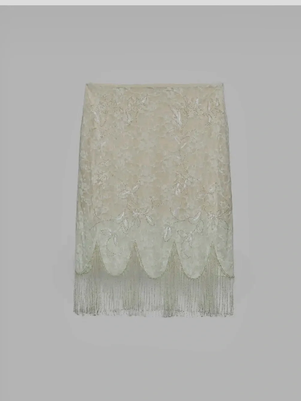 Zara NWT 2 piece top & skirt SET Lace Fringe beaded embellished ivory cream set - Picture 8 of 16